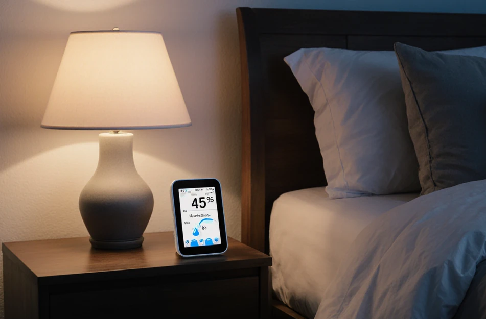 Cozy bedroom showing best humidity level for sleeping comfort