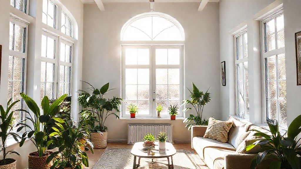 Comfortable modern living room with ideal indoor humidity and clear windows