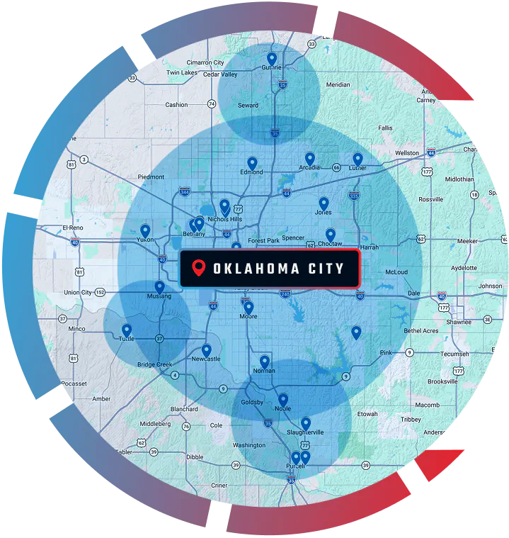 Service area map centered on Oklahoma City